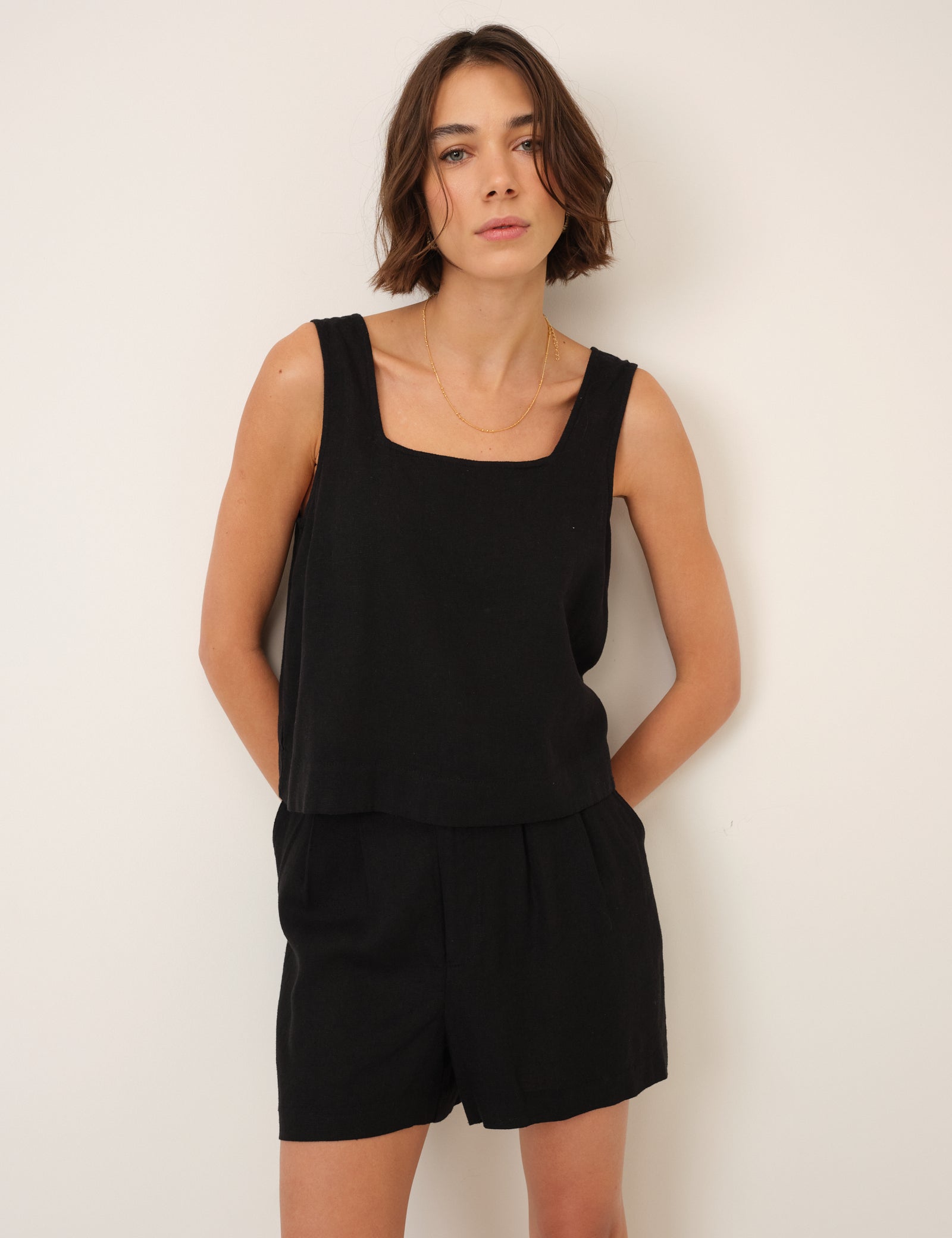 Black Linen-Blend Shorts