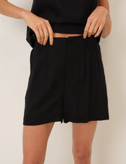 Black Linen-Blend Shorts