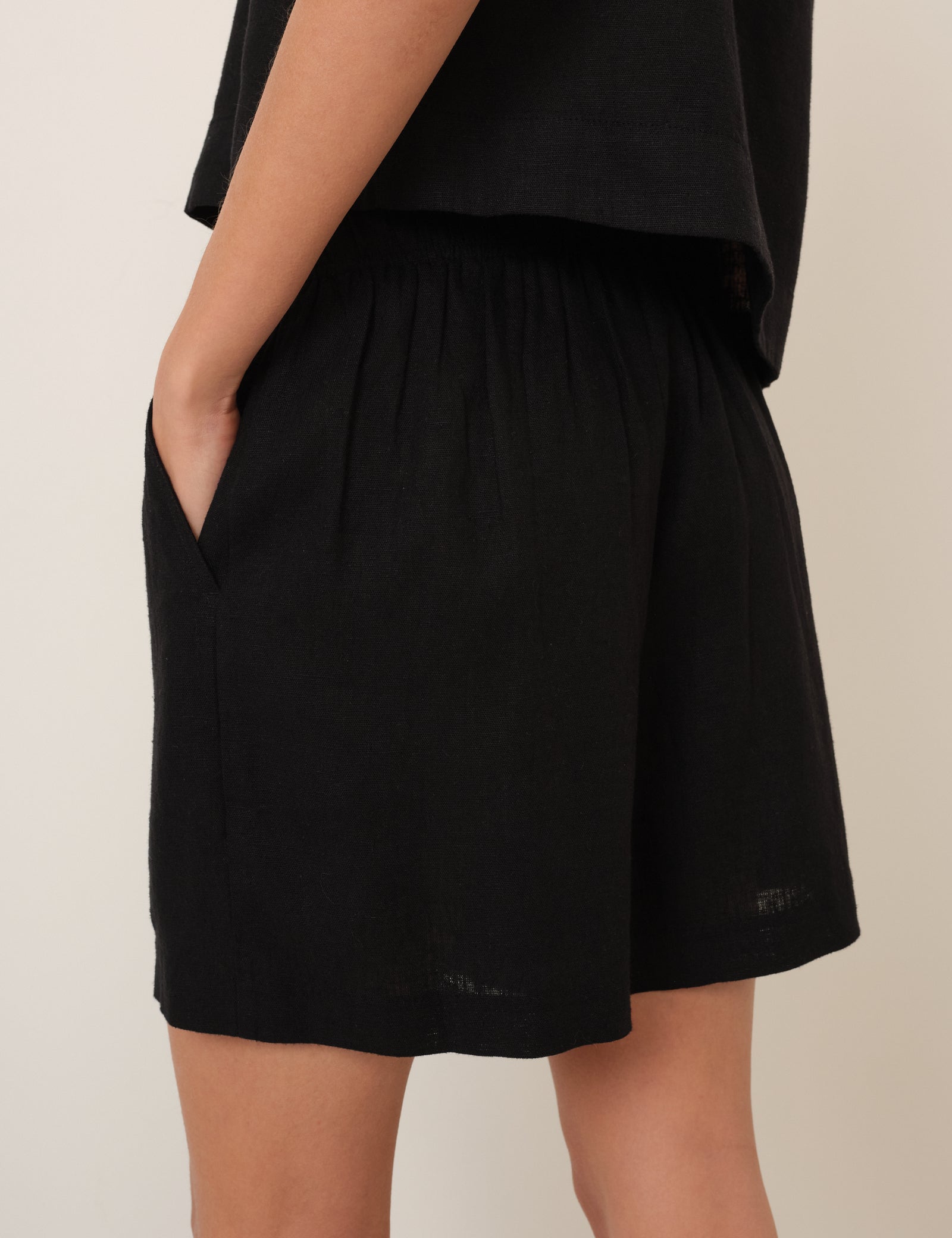 Black Linen-Blend Shorts