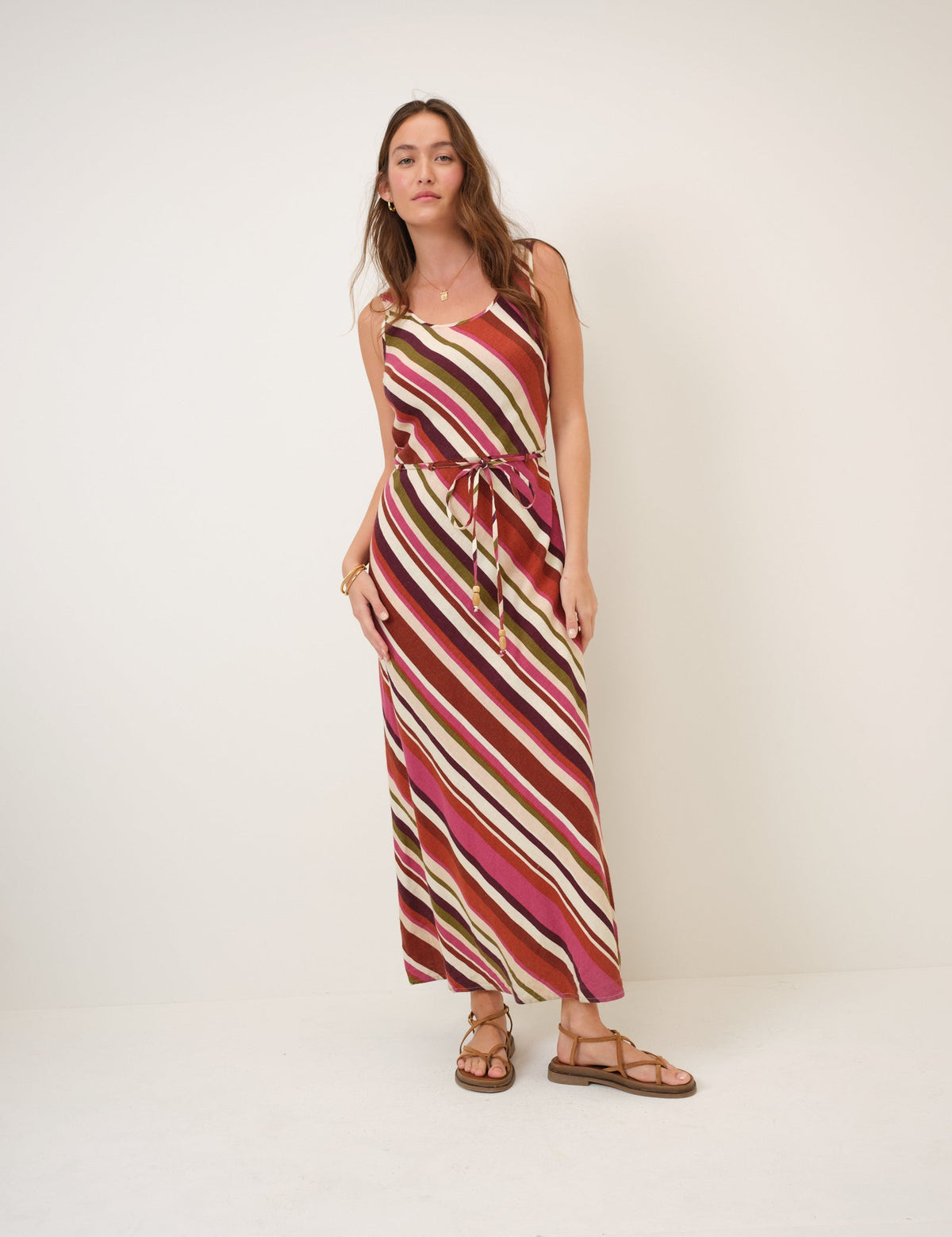 Multi Striped Linen-Blend Malia Maxi Dress