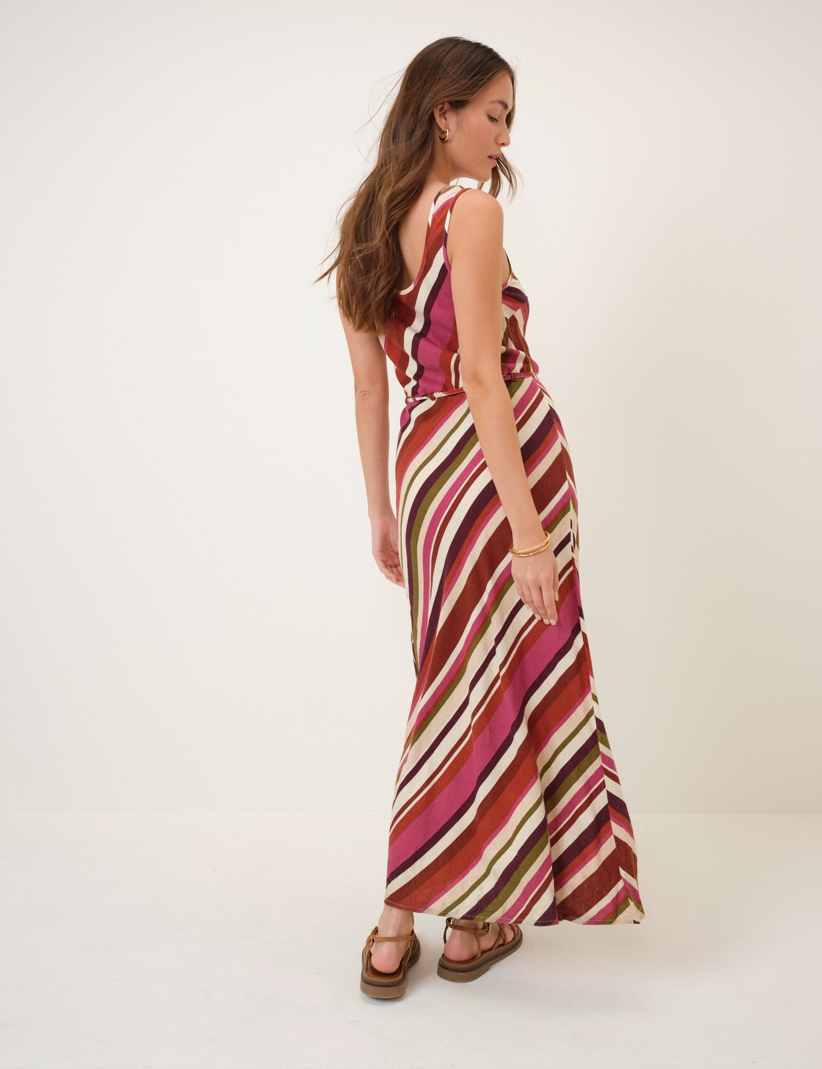 Multi Striped Linen-Blend Malia Maxi Dress
