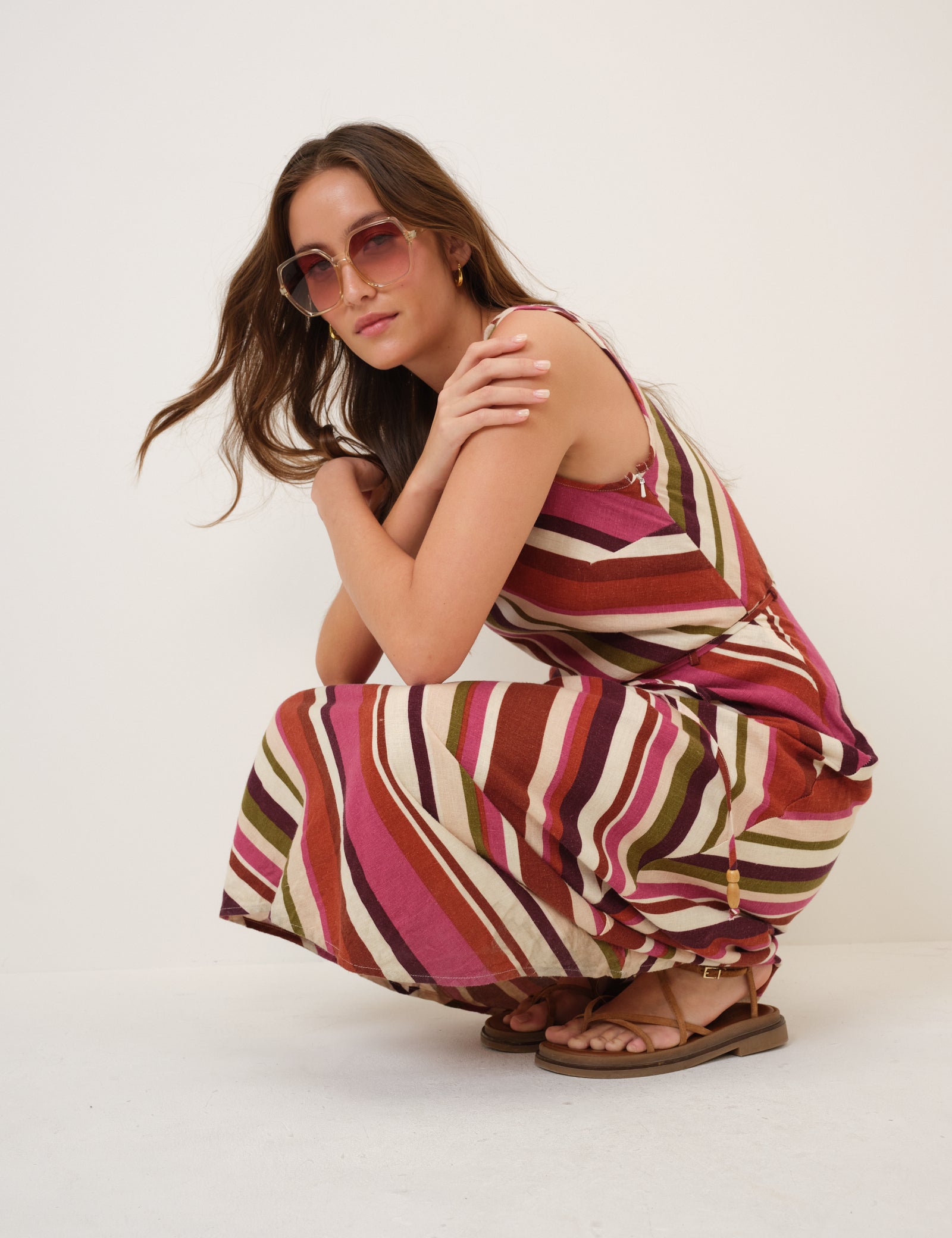 Multi Striped Linen-Blend Malia Maxi Dress
