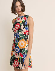 Multi-Coloured Floral Sleeveless Vicky Mini Dress