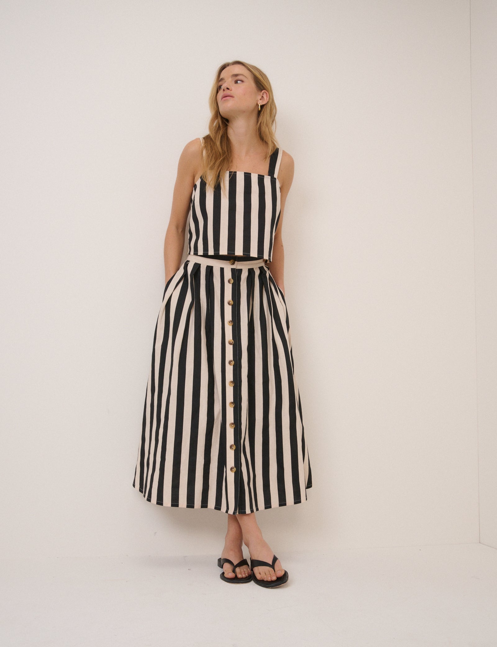 Black Striped Swing Top