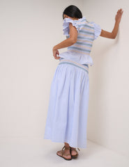 Blue Striped Shirred Top & Skirt Set