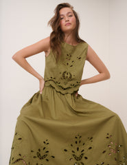 Green Broderie Anglaise Top & Skirt Set
