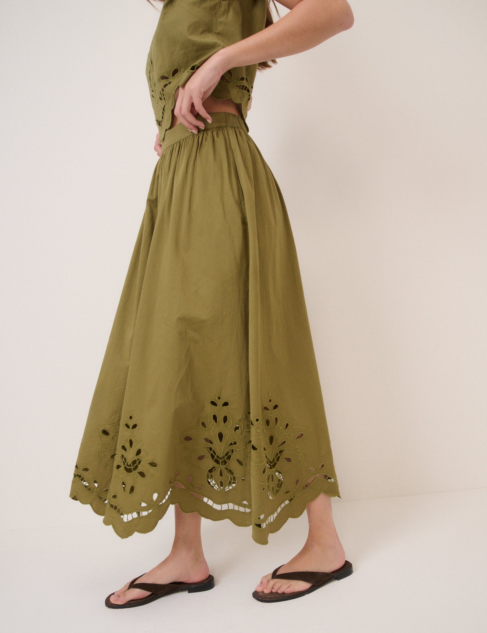 Green Broderie Anglaise Top & Skirt Set