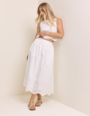 White Cutwork Top & Skirt Set