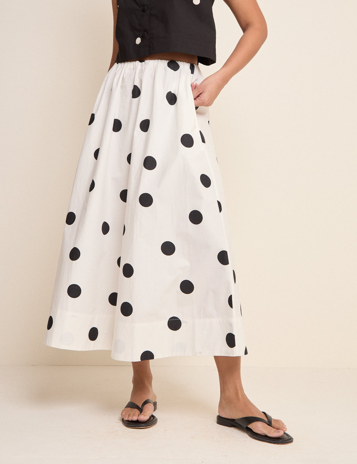 Ivory Polka Dot Midi Skirt
