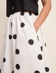 Ivory Polka Dot Midi Skirt