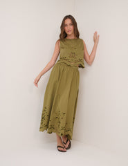 Green Broderie Anglaise Top & Skirt Set