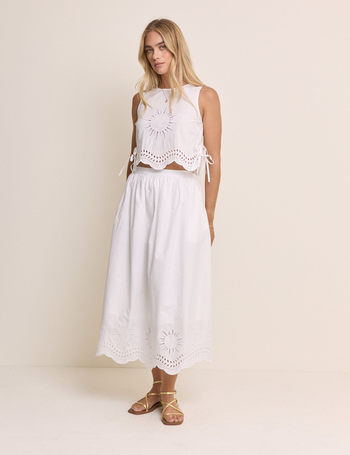 White Cutwork Top & Skirt Set