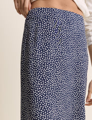 Navy Polka Dot Midi Skirt