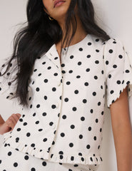White Polka Dot Tailored Top & Shorts Set