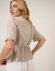 Pink Floral V-Neck Blouse