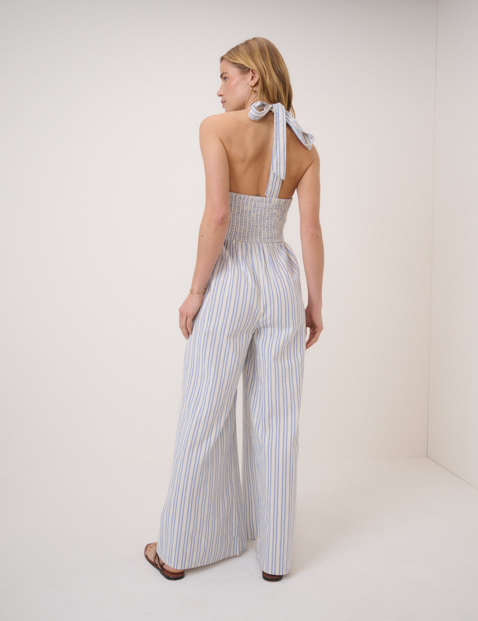 Blue Pinstripe Halterneck Tizzy Jumpsuit
