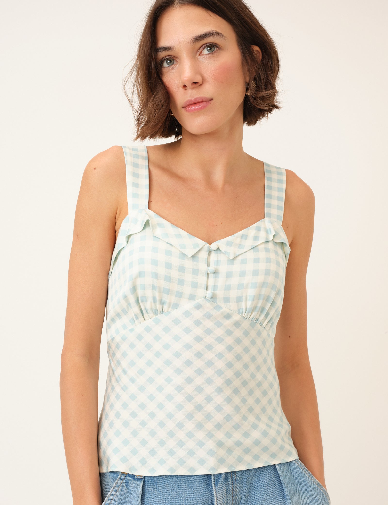 Blue Gingham Fitted Top