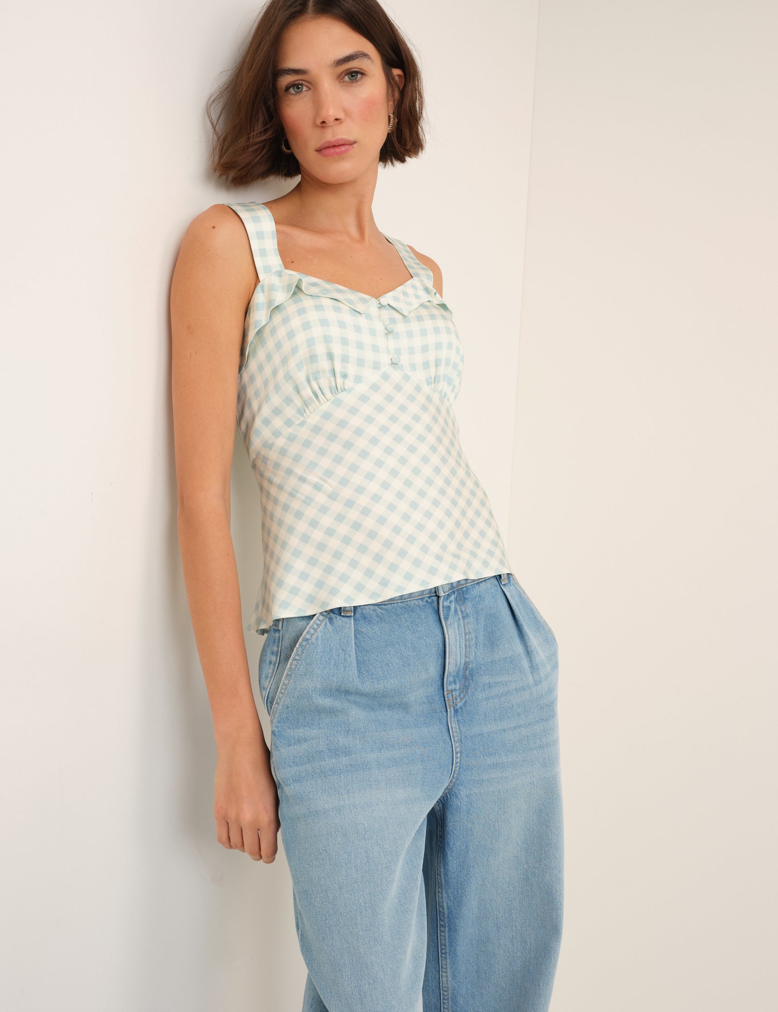 Blue Gingham Fitted Top