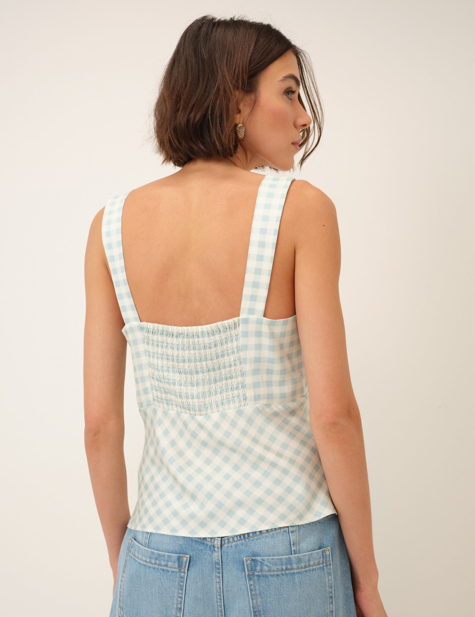 Blue Gingham Fitted Top