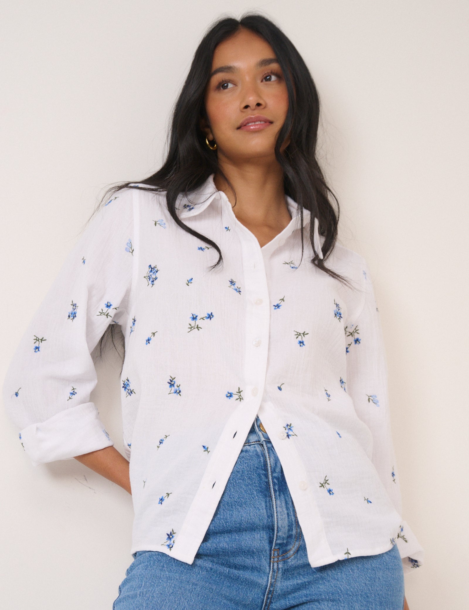 White Floral Embroidered Blouse