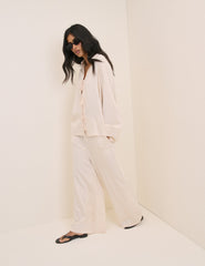 Cream Pinstripe Tie Front Shirt