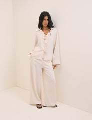 Cream Pinstripe Tie Front Shirt