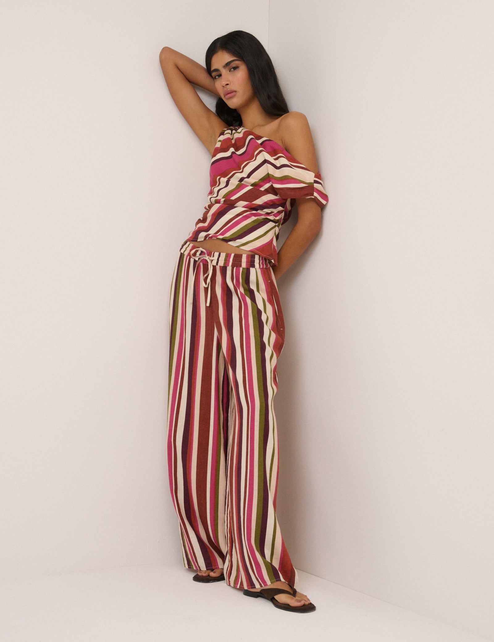 Multi-Coloured Striped Top & Trousers Set