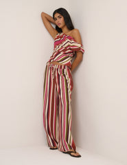 Multi-Coloured Striped Split Hem Wide Leg Trousers