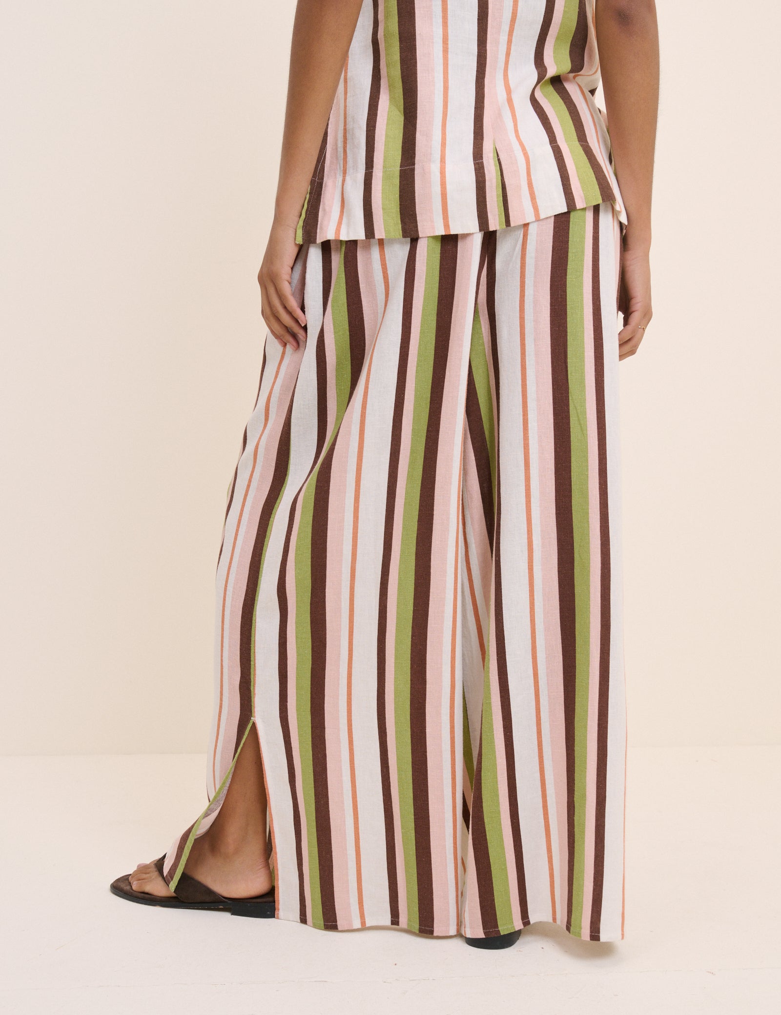 Multi-Coloured Striped Linen-Blend Wide Leg Elstow Trousers