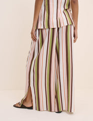 Multi-Coloured Striped Linen-Blend Wide Leg Elstow Trousers