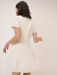 Cream Floral Collar Linen-Blend Lillian Mini Dress