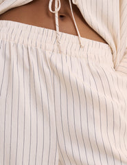 Cream Pinstripe Wide Leg Trousers