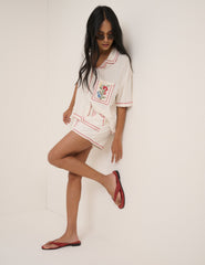 Cream Embroided Shirt & Shorts Set