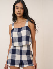 Navy Gingham Top & Shorts Set