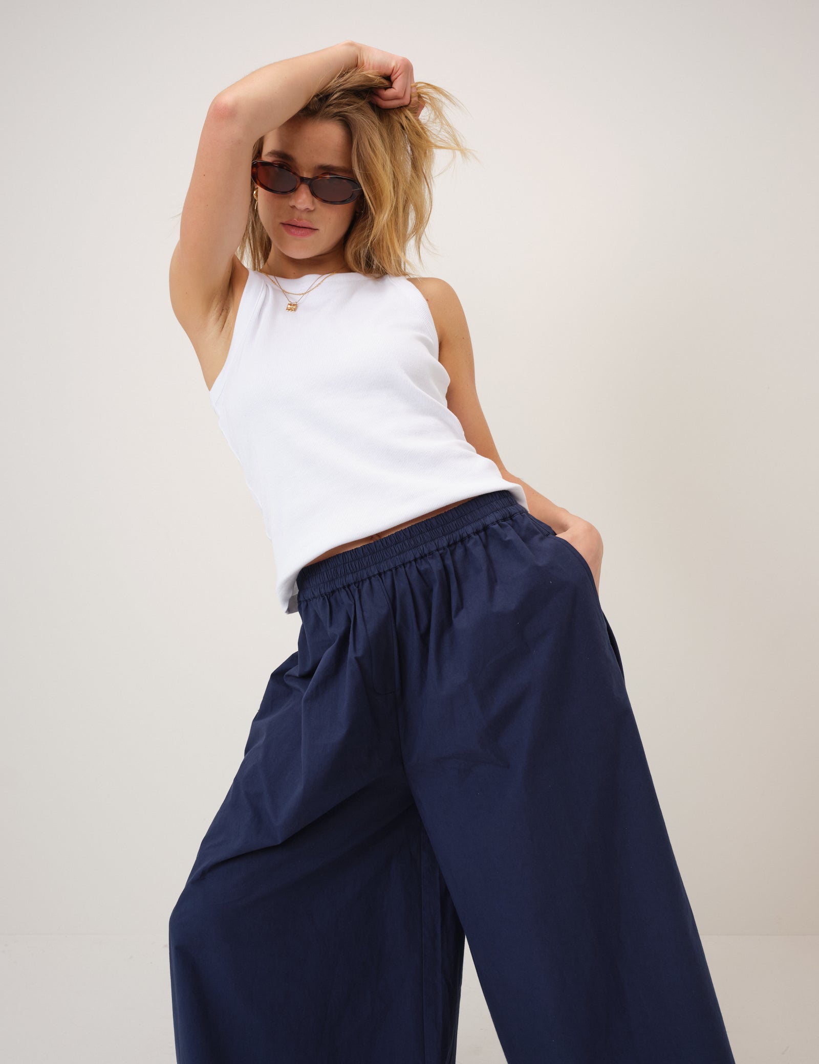Navy Wide Leg Palazzo Culottes