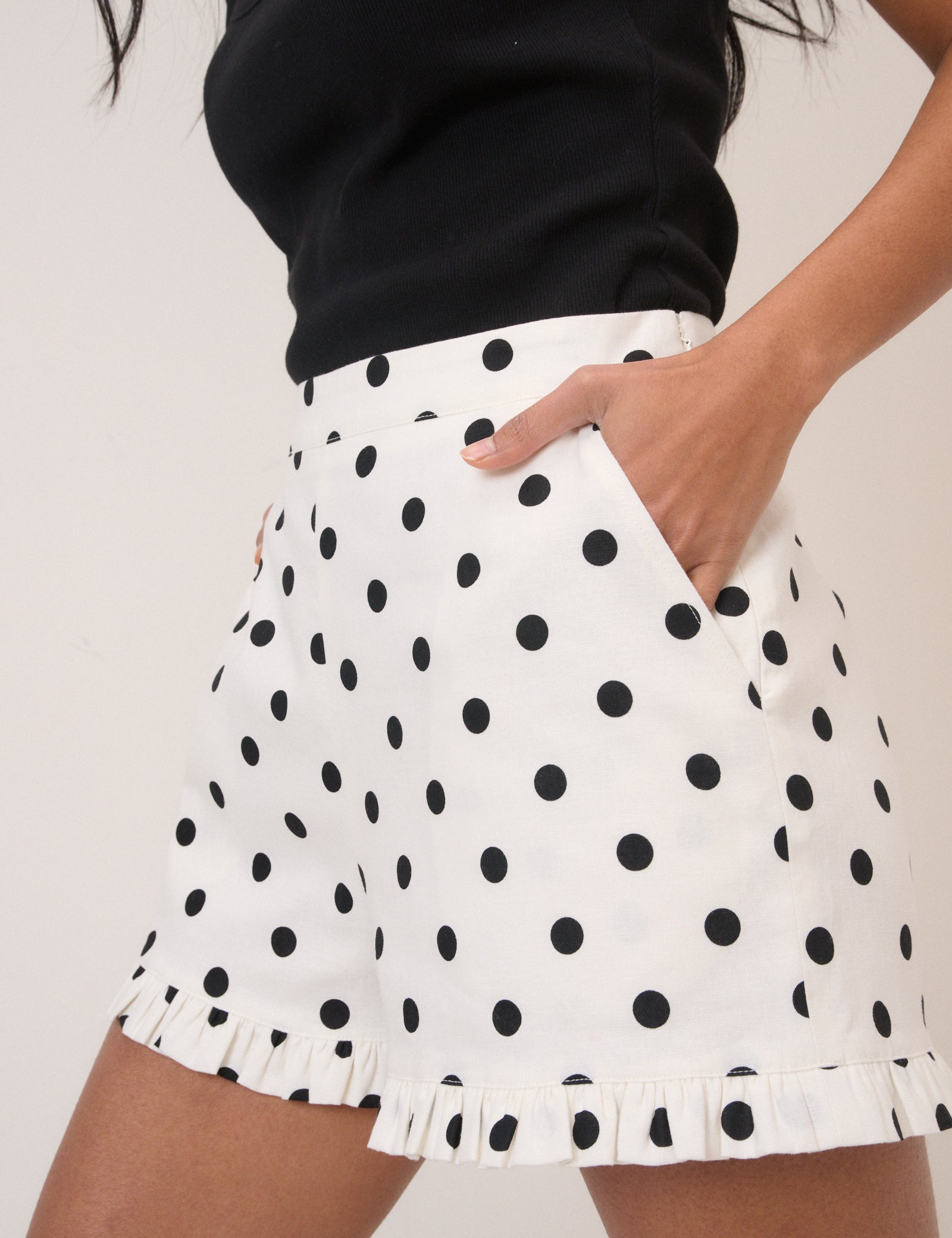 White Polka Dot Tailored Top & Shorts Set