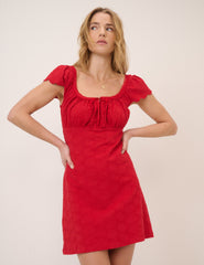 Red Embroidered Jersey Melissa Mini Dress