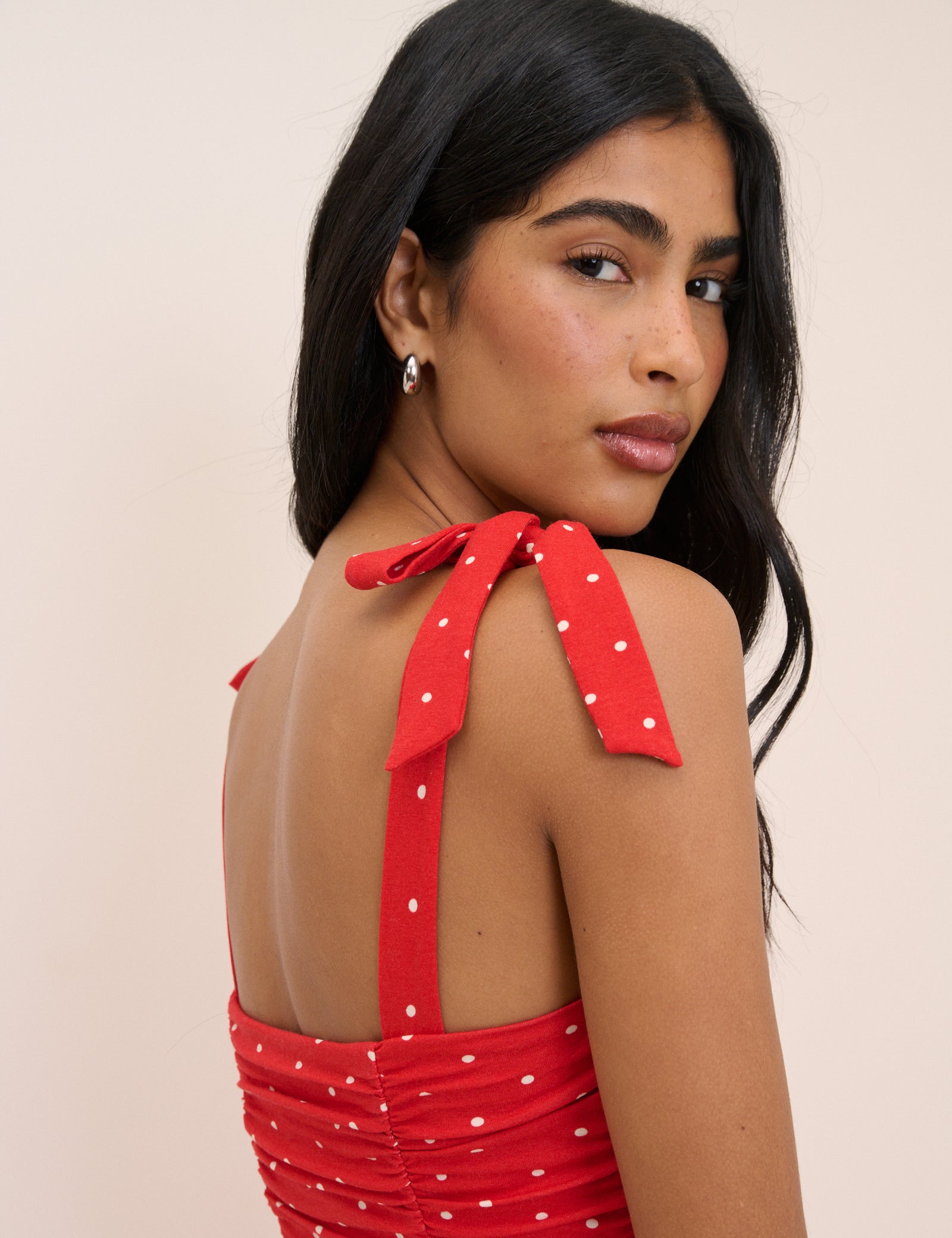Red Polka Dot Hattie Jersey Midi Dress