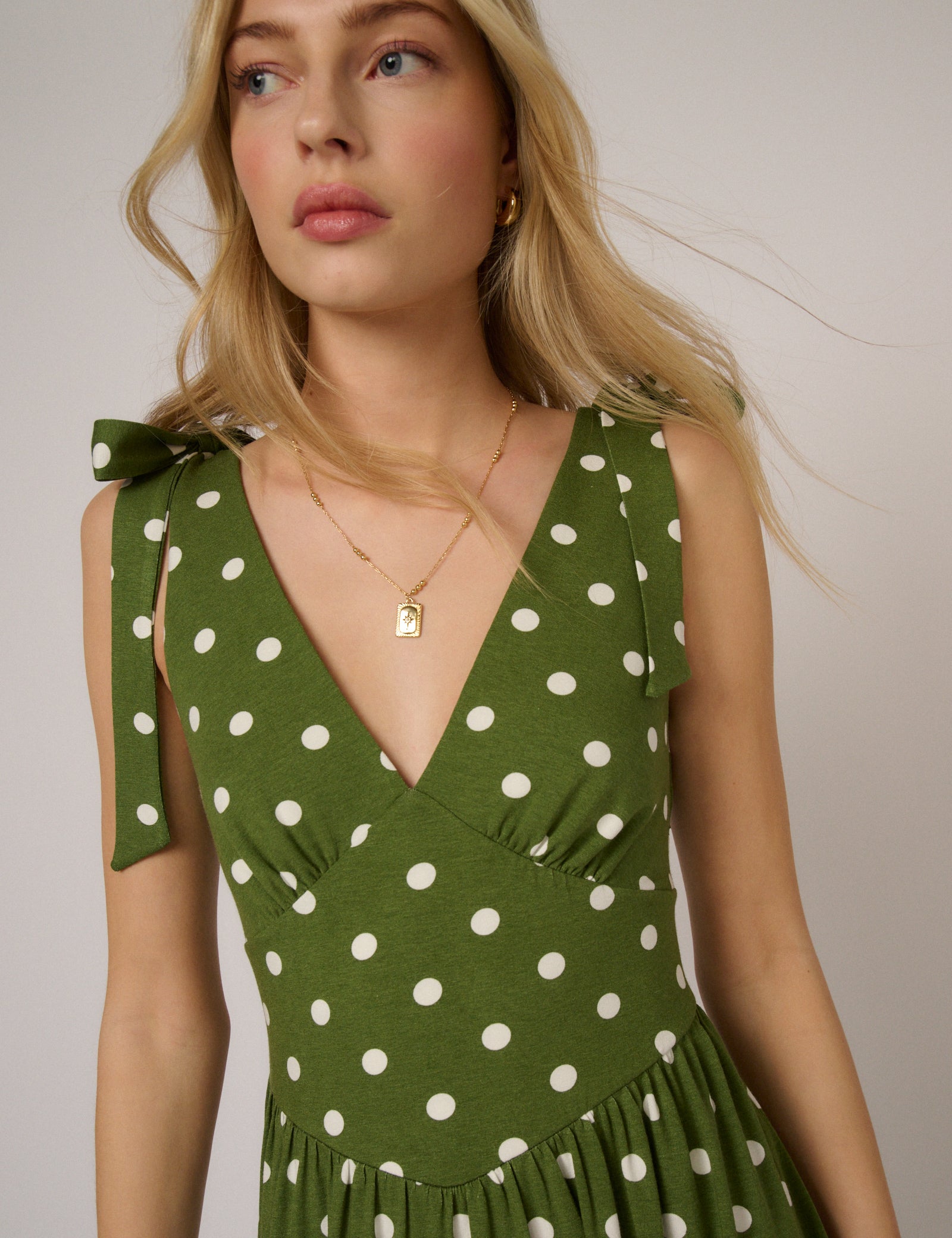 Green Polka Dot Addison Jersey Midi Dress