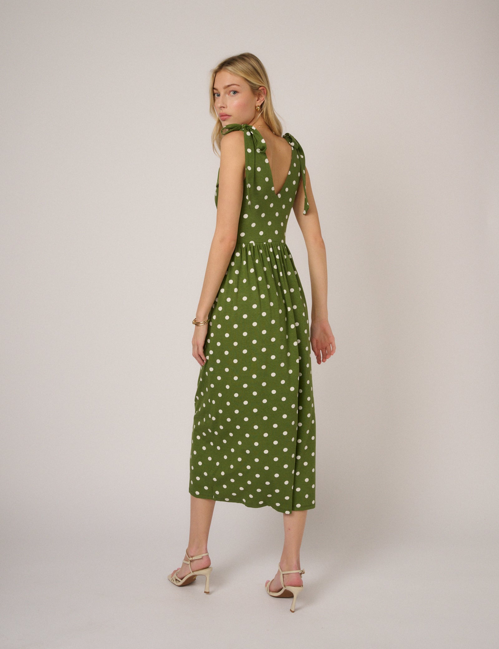 Green Polka Dot Addison Jersey Midi Dress