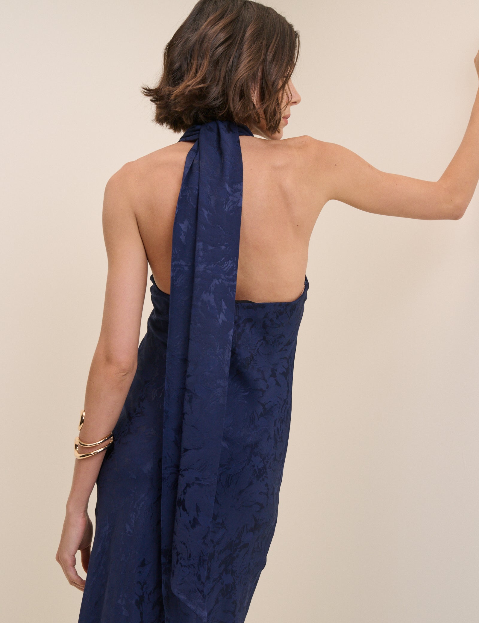 Navy Floral Jacquard Fifi Maxi Dress