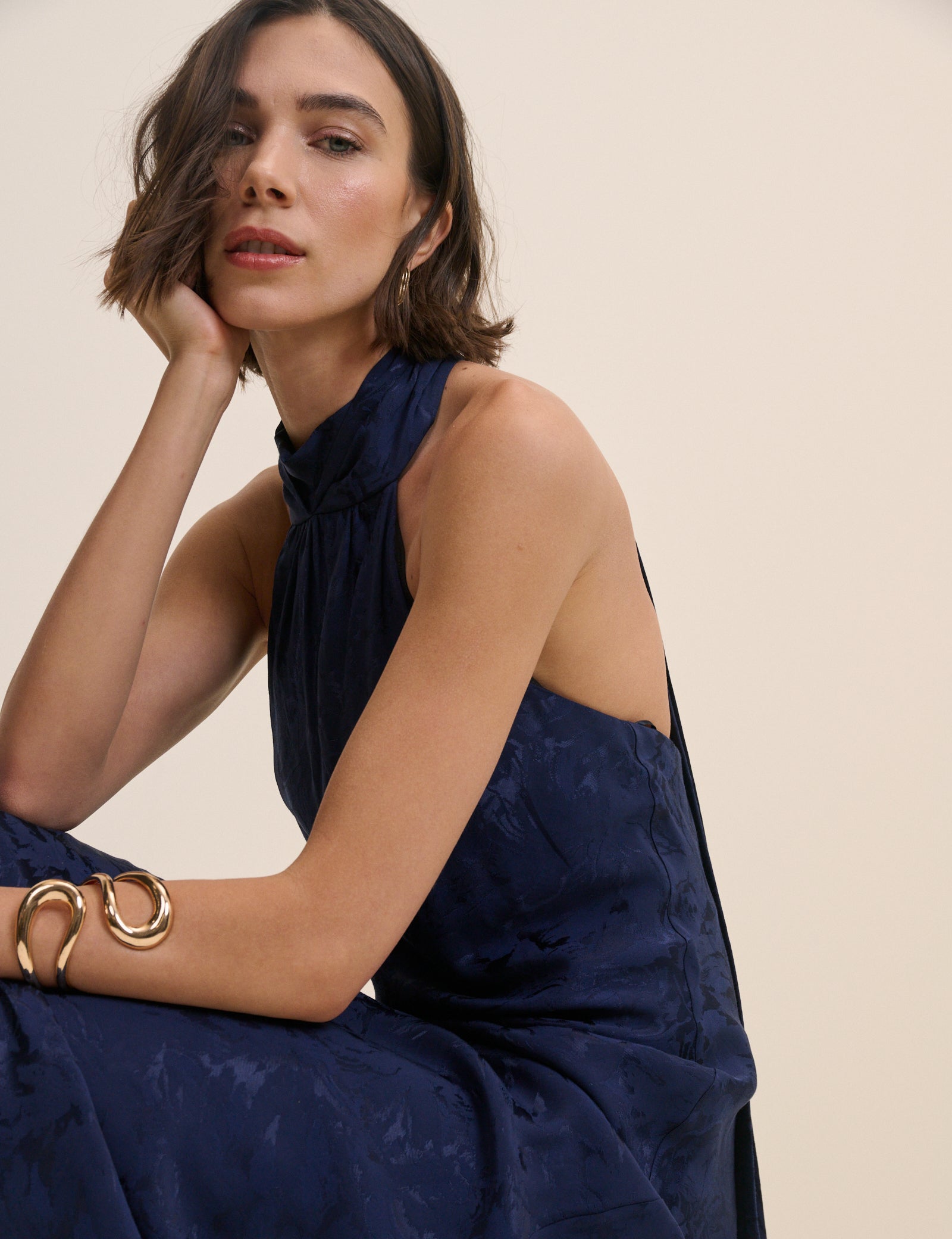Navy Floral Jacquard Fifi Maxi Dress
