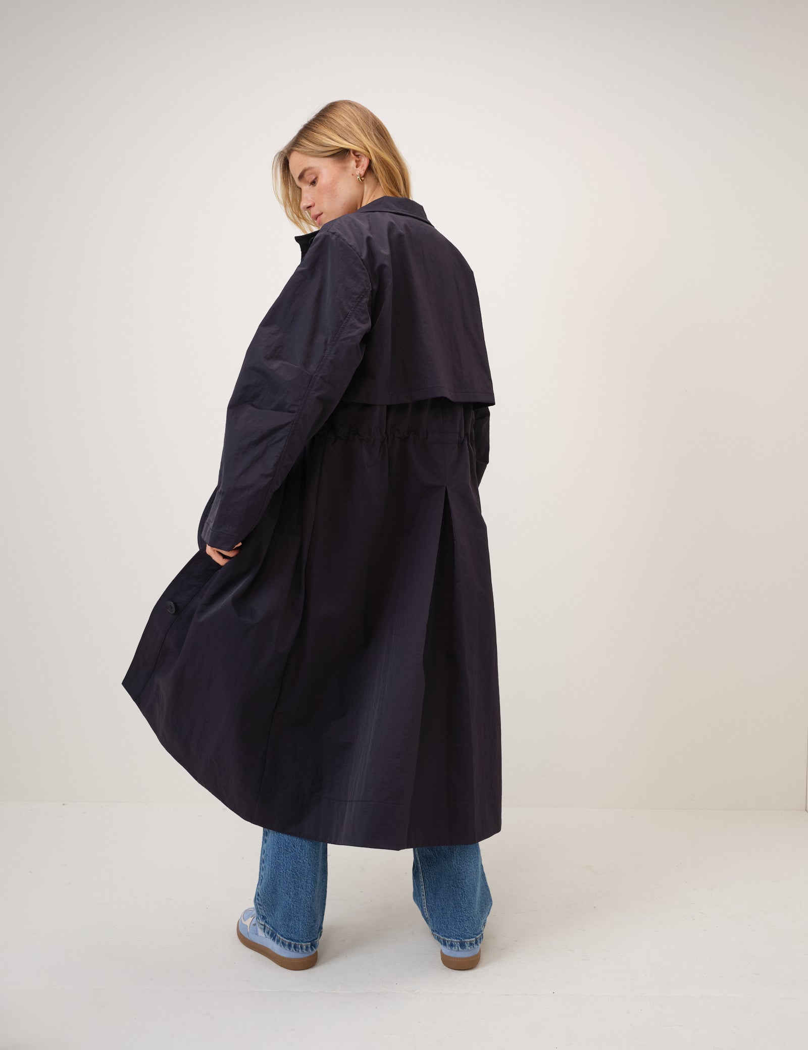 Navy Longline Funnel Neck Parka Jacket