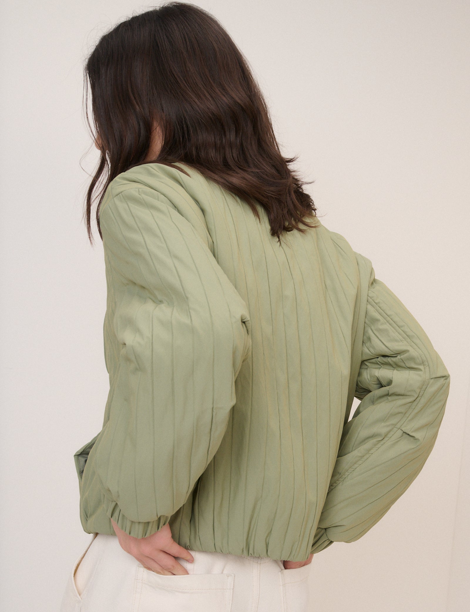 Green Quilted Bomber Jacket