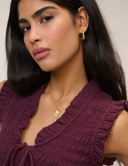 Purple Shirred V-Neck Top
