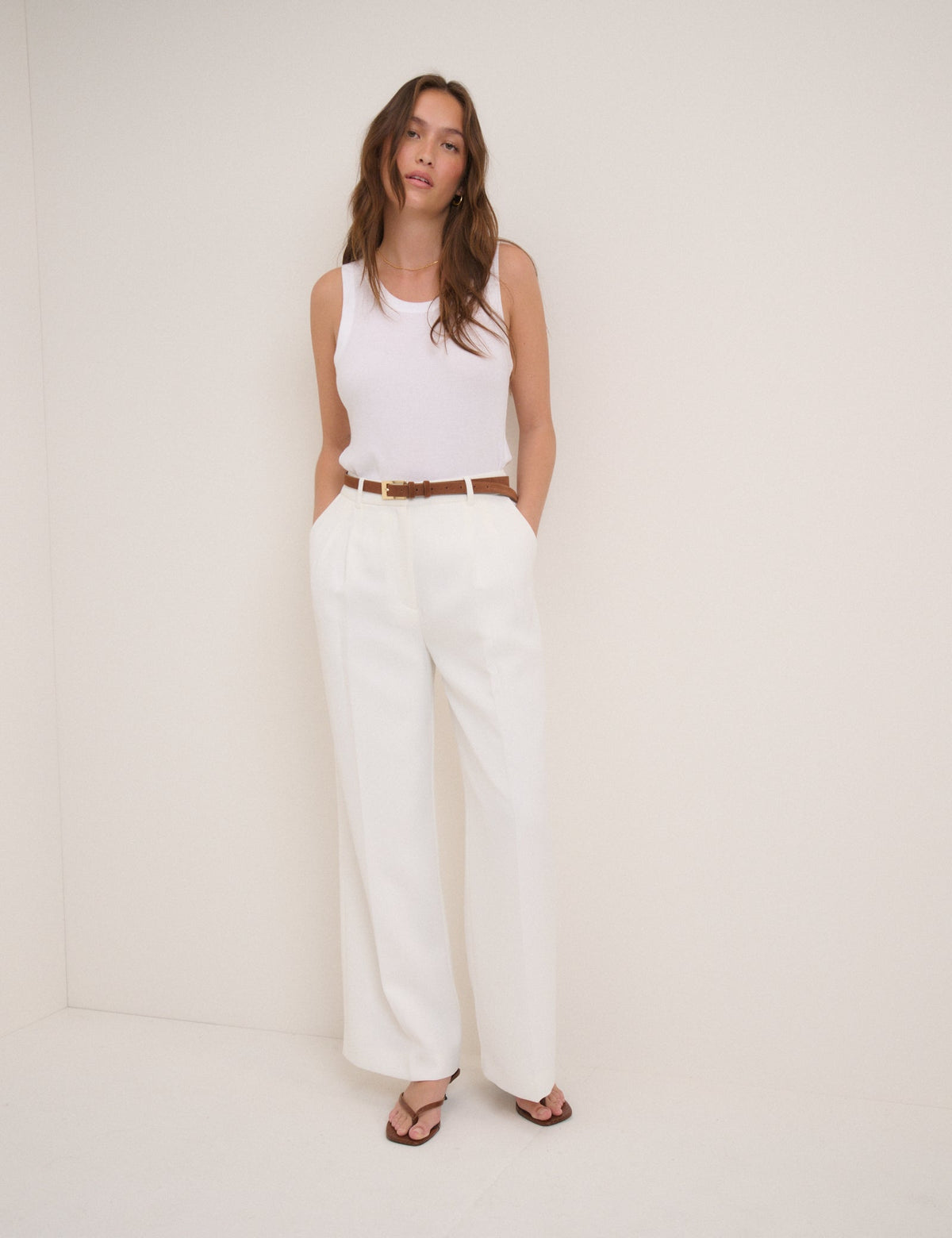 White Wide Leg Jax Crepe Trousers