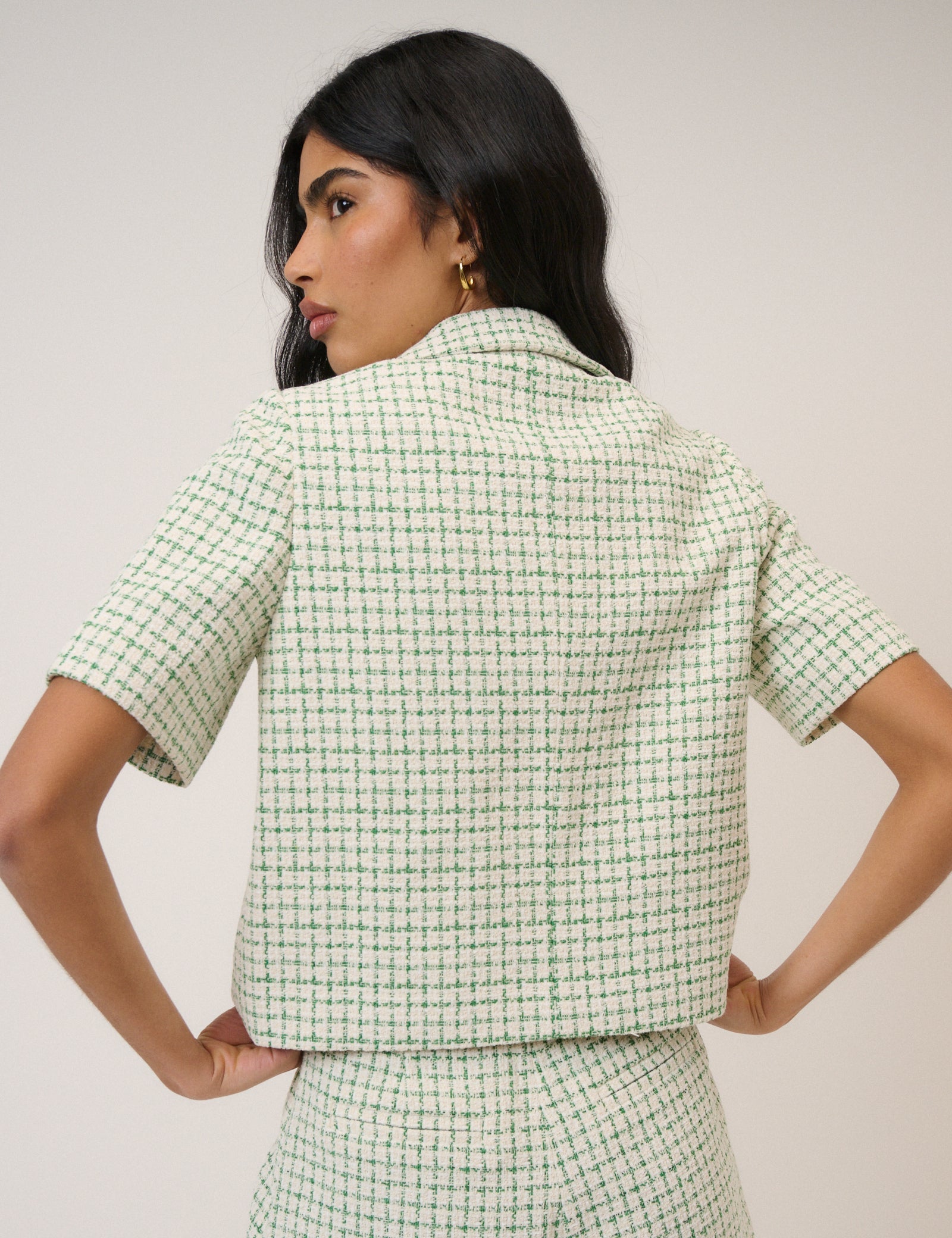 Green Check Boucle Jacket & Shorts Set