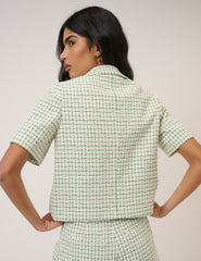 Green Check Short Sleeve Boucle Jacket