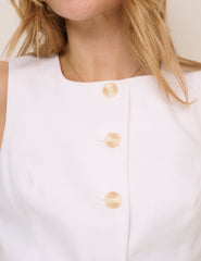 White Linen-Blend Tailored Longline Waistcoat