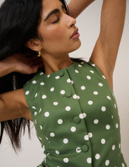 Green Polka Dot Longline Tailored Waistcoat